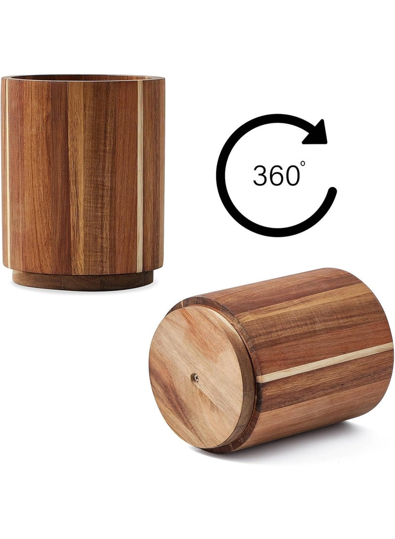Acacia Wood Utensil Holder for Kitchen Counter, 360° Rotating 7.2" Large Cooking Utensil Holder, Kitchen Utensil Storage Organizer for Countertops, Farmhouse Kitchen Decor - Image 3